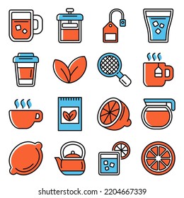 Tea and Coffee Icons Set on White Background. Vector illustration