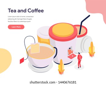 Tea and Coffee Illustration Concept. Isometric design concept of web page design for website and mobile website.Vector illustration