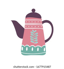 Tea or coffee kettle flat style icon design, Cook kitchen Eat food restaurant home menu dinner lunch cooking and meal theme Vector illustration