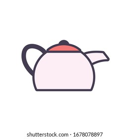 tea or coffee kettle line and fill style icon design, kitchen cook eat food restaurant home menu dinner lunch cooking and meal theme Vector illustration