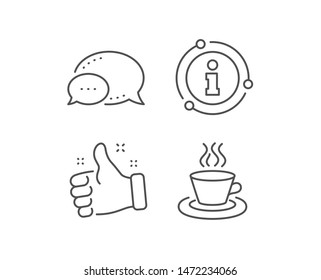Tea or Coffee line icon. Chat bubble, info sign elements. Hot drink sign. Fresh beverage symbol. Linear tea cup outline icon. Information bubble. Vector