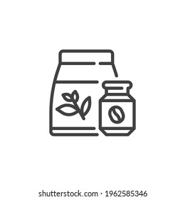 Icono de la línea de té y café. signo de estilo lineal para concepto móvil y diseño web. Icono vectorial del contorno de la jarra de café y la bolsa de té. Símbolo, ilustración del logotipo. Gráficos vectoriales