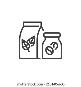 Tea and coffee line icon. linear style sign for mobile concept and web design. Coffee bean and tea pack outline vector icon. Symbol, logo illustration. Vector graphics