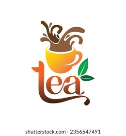 Tea Coffee logo minimalistic bright colors splash green tea, coffee beans smoke modern fresh clean symbol vector