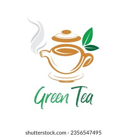 Tea Coffee logo minimalistic bright colors splash green tea, coffee beans smoke modern fresh clean symbol vector