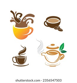 Logo del té Café colores brillantes minimalistas salpicar té verde, granos de café fumar símbolo moderno limpio y fresco vector