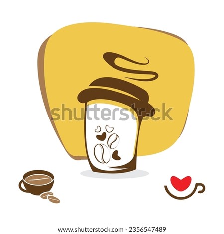 Tea Coffee logo minimalistic bright colors splash green tea, coffee beans smoke modern fresh clean symbol vector