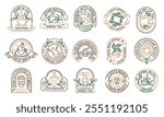 Tea and coffee logos, labels, icons. A set of 15 coffee and tea logotypes. Coffee Beans, Matcha, Green Tea, Mug. For branding tea shops, coffee houses, and beverage products. Vector illustration