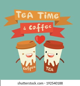 Tea and Coffee, love story, hand drawing