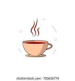 Tea or coffee mug in cartoon flat style isolated on white background