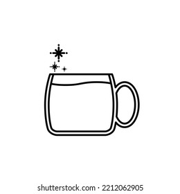 tea or coffee mug cup glass icon with cold water on white background. simple, line, silhouette and clean style. black and white. suitable for symbol, sign, icon or logo