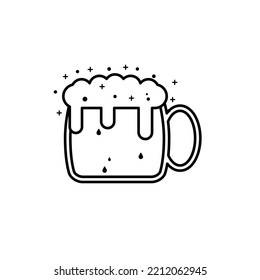 tea or coffee mug cup glass icon with foam on white background. simple, line, silhouette and clean style. black and white. suitable for symbol, sign, icon or logo