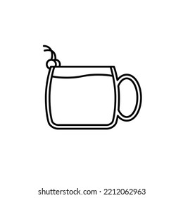 tea or coffee mug cup glass icon with cherry on white background. simple, line, silhouette and clean style. black and white. suitable for symbol, sign, icon or logo