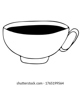 Tee- oder Kaffeebeutel, Freibord, Vektorgrafik im Doodstil, Farbbuch, schwarze Umrisse