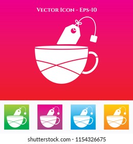 Tea or Coffee Mug Icon in Colored Square box. eps-10