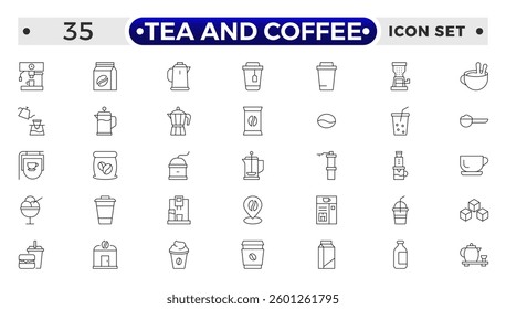 Tea and Coffee outline icon set. coffee, mug, coffee cup, coffee machine,  etc.
