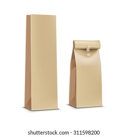 Tea coffee paper packaging package pack bag isolated vector illustration