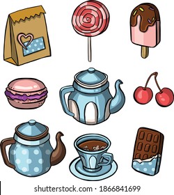 Tea, coffee, pastry, Cakes and macaroons icons