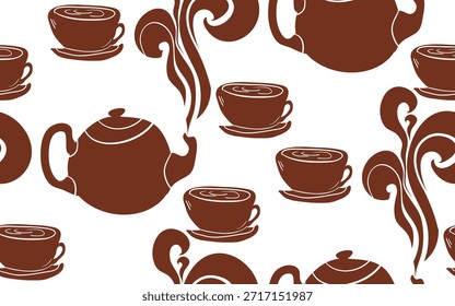 Té Cafetera Vapor Ilustración sin fisuras Patrón de Vector Diseño