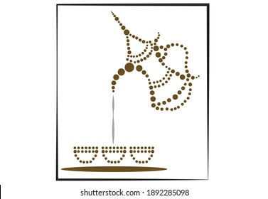 Tea or Coffee is poured to a cup from a dallah pot boiler made of circles. Editable clip art.