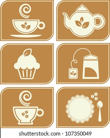 Tea and coffee related vector icons set