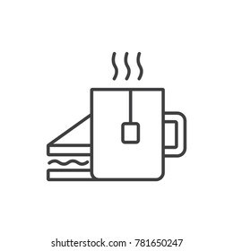 Tea, coffee and sandwich line icon.