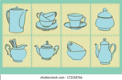 Tea and coffee service stamps set