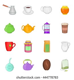 Tea and coffee set in cartoon style isolated on white background