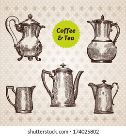 tea and coffee set.hand drawn illustration