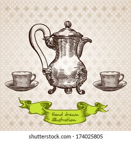 tea and coffee set.hand drawn illustration