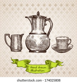 tea and coffee set.hand drawn illustration