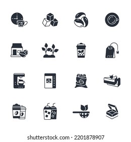 set de iconos de la cafetería de té. símbolo del paquete de café de té elementos vectores para web infográfica
