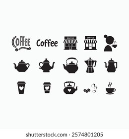 Tea and Coffee silhouette icons vector illustration on a White Background