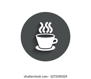Tea or Coffee simple icon. Hot drink sign. Fresh beverage symbol. Circle flat button with shadow. Vector