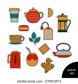 Tea and coffee sticker. Modern patch concept. Made in flat style icon