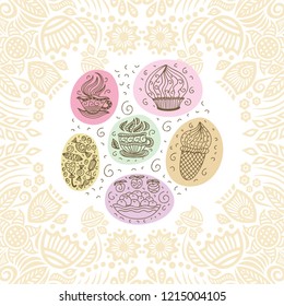 Tea coffee and sweets. Vector illustration