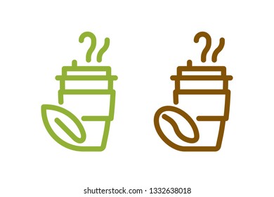 Tea and coffee take away cups. Flat line vector icons.