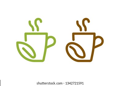 Tea and coffee in tall cups. Simple outline icons, vector file.