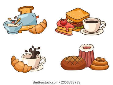 Tea coffee time cup with cupcake sweet food dessert isolated set concept. Vector flat graphic design illustration