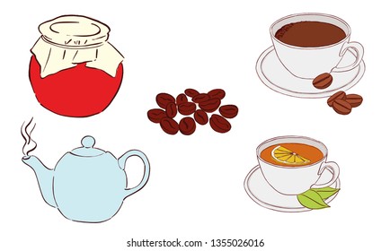 Tea and coffee. Vector illustration.