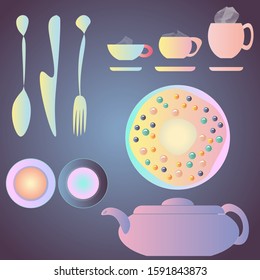 tea or coffee vector set in light colors. creative combination of service, for menus, booklets, posters.