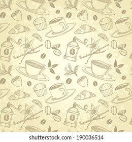 Tea and Coffee Vintage Background in Handmade Style