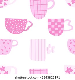 Tea coffee vintage cup. Modern mug decorated with design elements. Seamless pattern