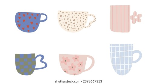 Tea coffee vintage cup. Modern mug decorated with design elements
