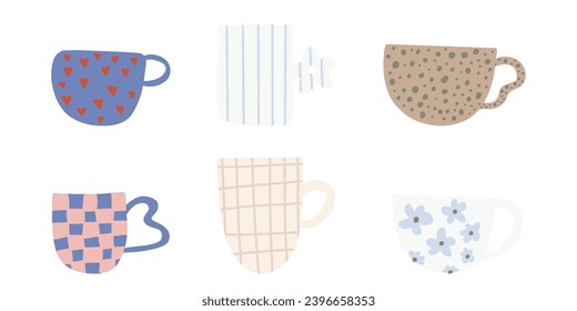 Tea coffee vintage cup. Modern mug decorated with design elements