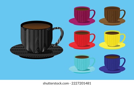 Tea coffee vintage cup set vector illustration. Cartoon vintage teacup collection for English afternoon tea ceremony party or breakfast, retro flower, pattern on cup and mug