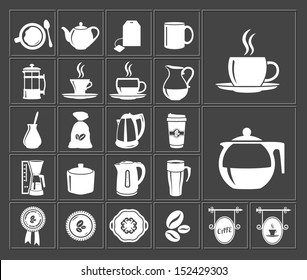 tea and coffee white icon set