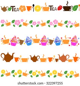 Tea. Collection of design elements isolated on transparent background. Vector illustration 