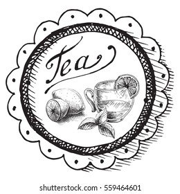 tea collection elements in graphic style, hand-drawn vector illustration.