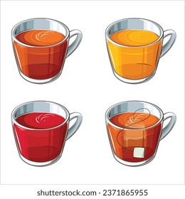 Tea Collection, Glass Cup of Tea, Black Red Green Tea. Turkish Tea Realistic Illustration. Perfect for coffee Shop, Cafe Banner svg